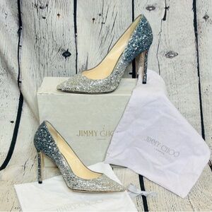 Jimmy Choo Authentic Romy 60 Gradient Ombré Silver and Blue Heels Size 38